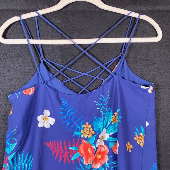 Express Womens Blouse Blue Floral V Neck Tank Racerback Flowy Stretch XS - Picture 9 of 10